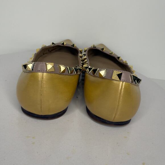 Valentino Metallic Gold Leather Rockstud Ballet Flats Size 38 *flaw - Picture 5 of 10